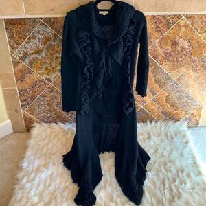 Women’s Beautiful Lagenlook Fitted Knitted Ruffle Duster Size S/M